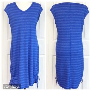 T by Talbots Blue Stripe UPF 50+ Ruched Side Tie Athletic Dress MP